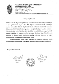 A Magyar Néprajzi Társaság támogató nyilatkozata